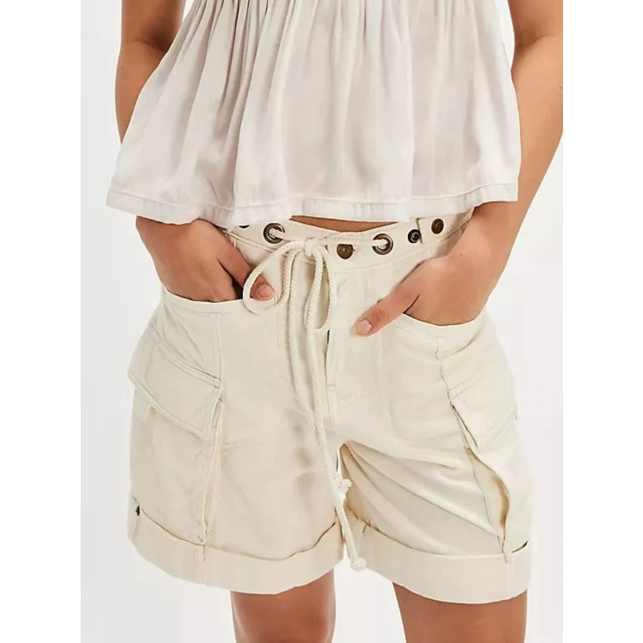 Drawstring Cargo Shorts White / S Apparel and Accessories