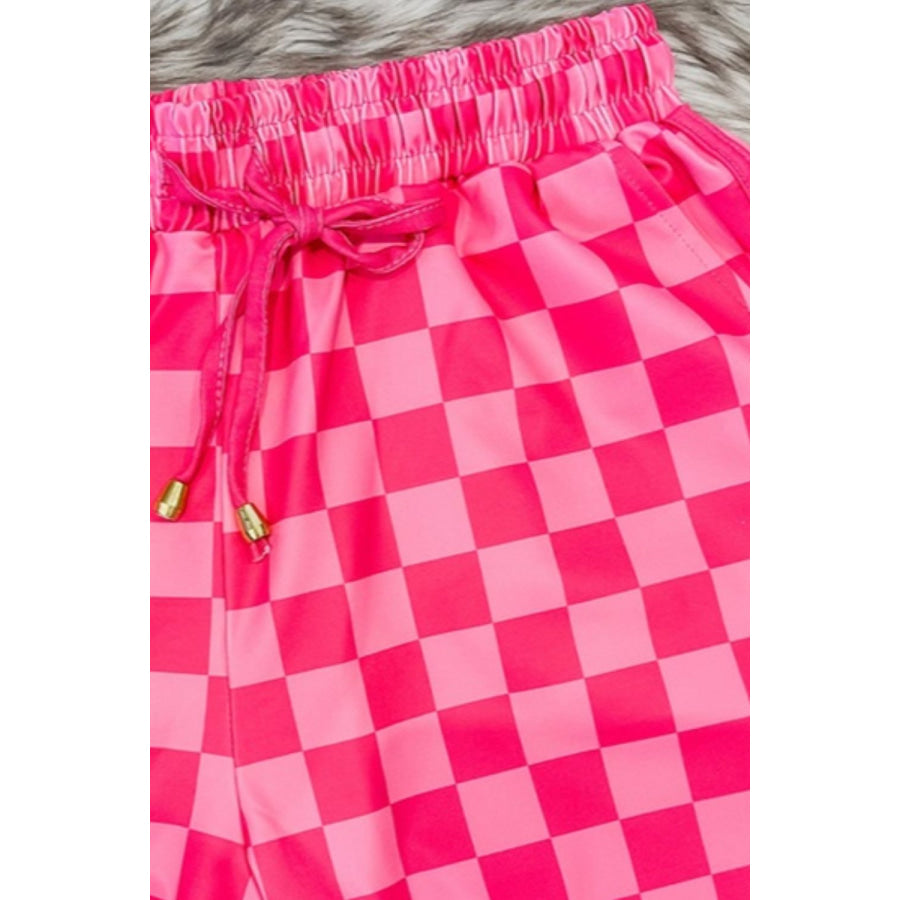 Drawstring Checkered Shorts with Pockets Apparel and Accessories