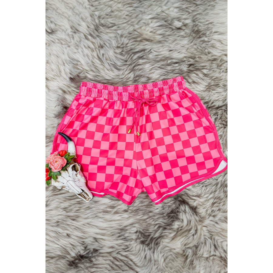 Drawstring Checkered Shorts with Pockets Apparel and Accessories