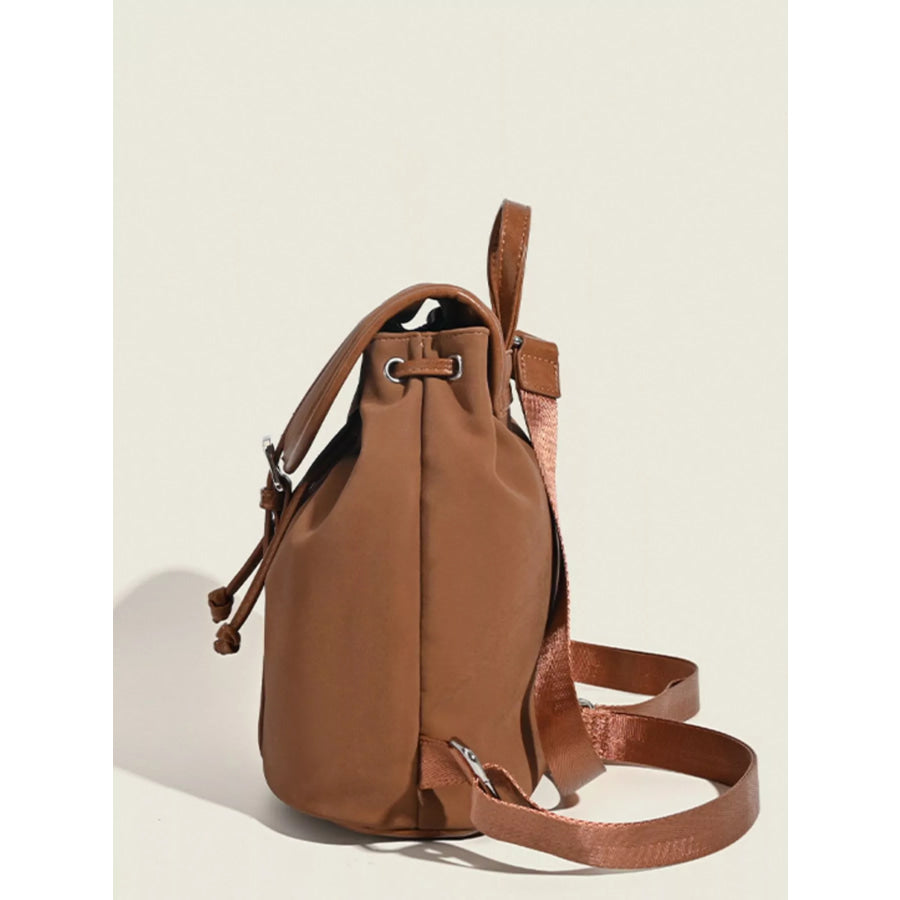 Drawstring Closure Flap Backpack Bag Brown / One Size Apparel and Accessories