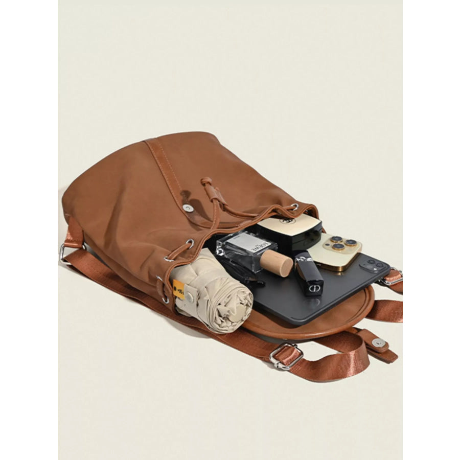 Drawstring Closure Flap Backpack Bag Brown / One Size Apparel and Accessories