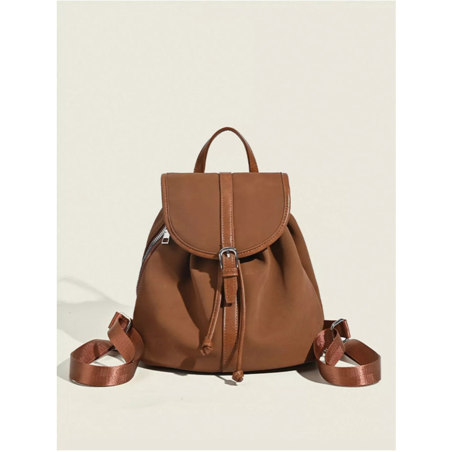 Drawstring Closure Flap Backpack Bag Brown / One Size Apparel and Accessories