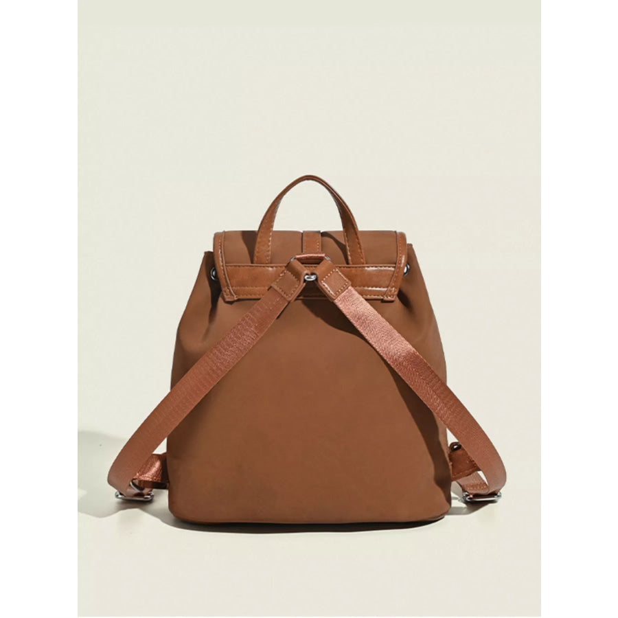 Drawstring Closure Flap Backpack Bag Brown / One Size Apparel and Accessories
