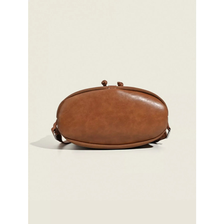 Drawstring Closure Flap Backpack Bag Brown / One Size Apparel and Accessories