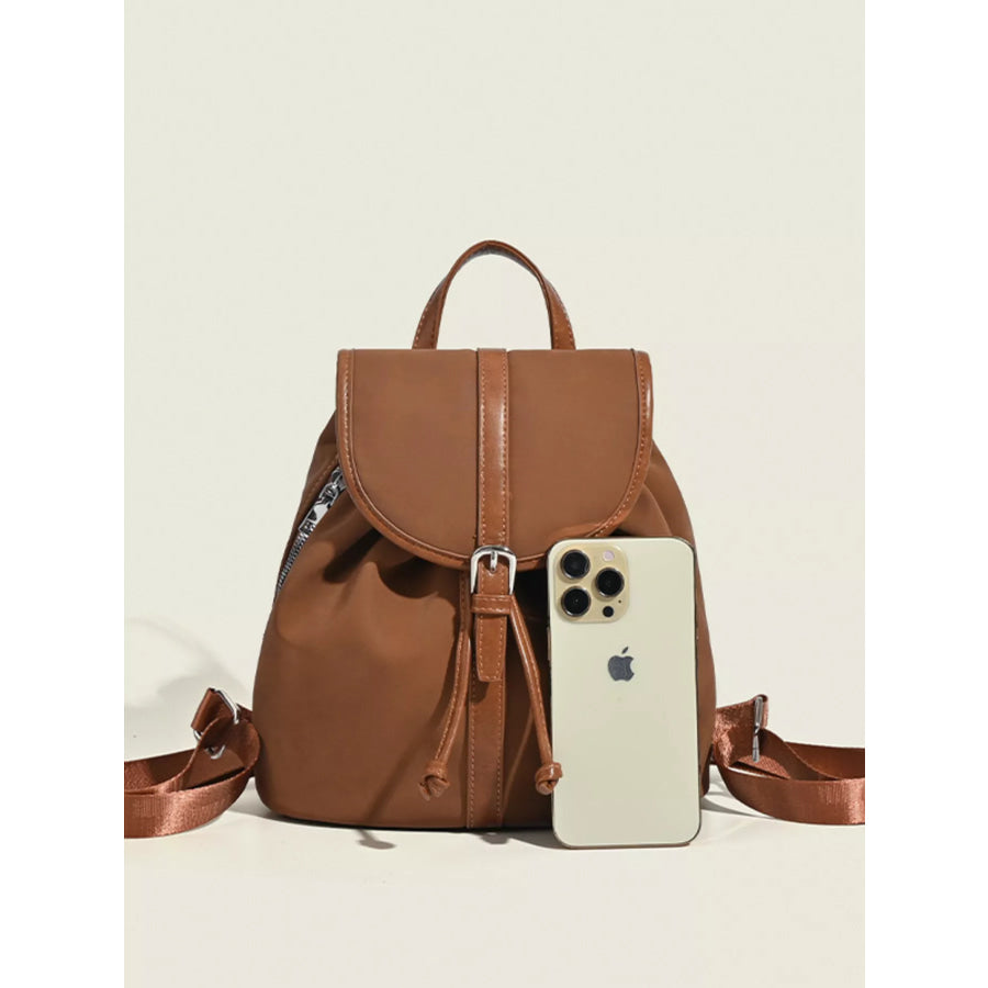 Drawstring Closure Flap Backpack Bag Brown / One Size Apparel and Accessories