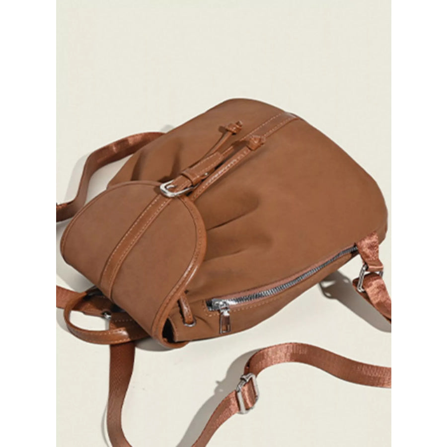 Drawstring Closure Flap Backpack Bag Brown / One Size Apparel and Accessories