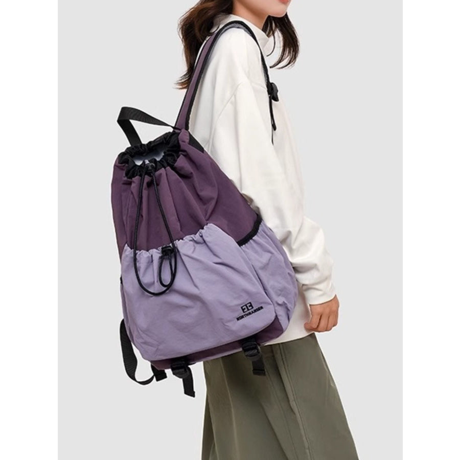 Drawstring Closure Lightweight Backpack Bag Purple / One Size Apparel and Accessories