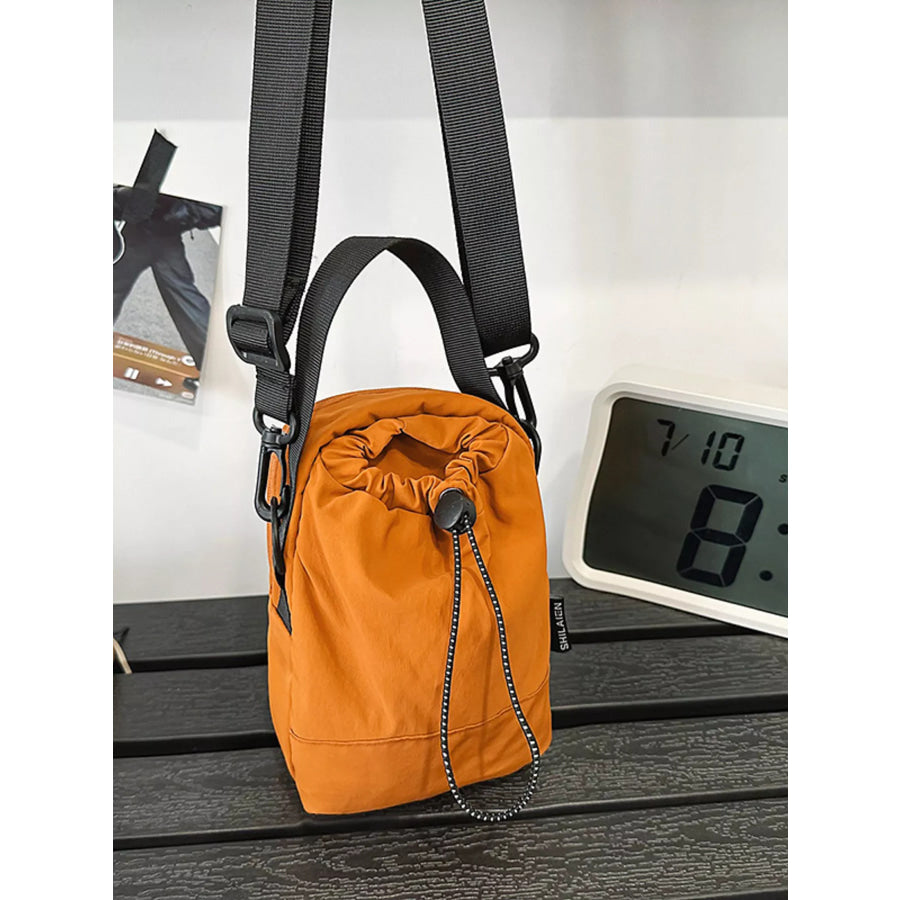 Drawstring Closure Lightweight Shoulder Bag Orange / One Size Apparel and Accessories