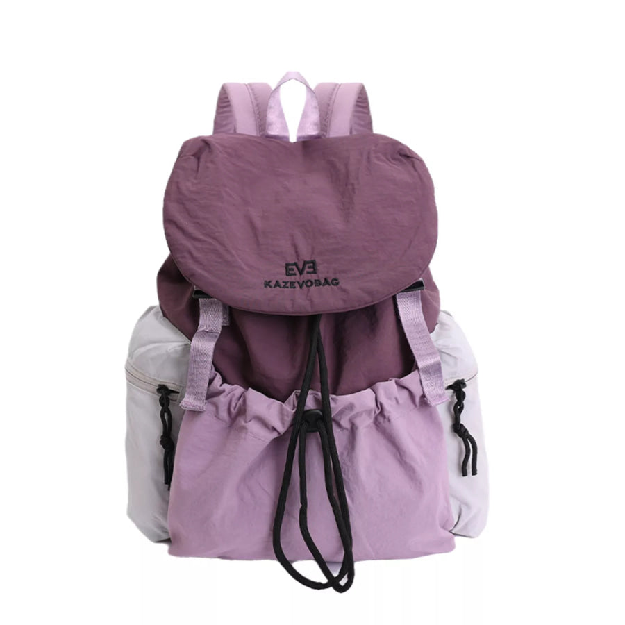 Drawstring Color Block Backpack Bag Purple / ONESIZE Apparel and Accessories