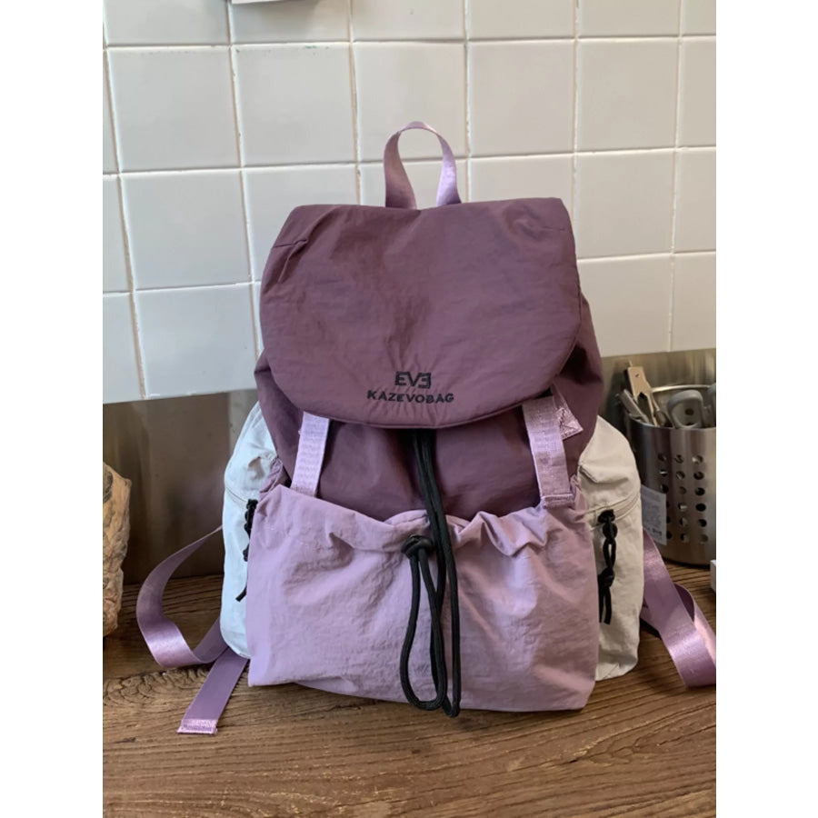 Drawstring Color Block Backpack Bag Purple / ONESIZE Apparel and Accessories
