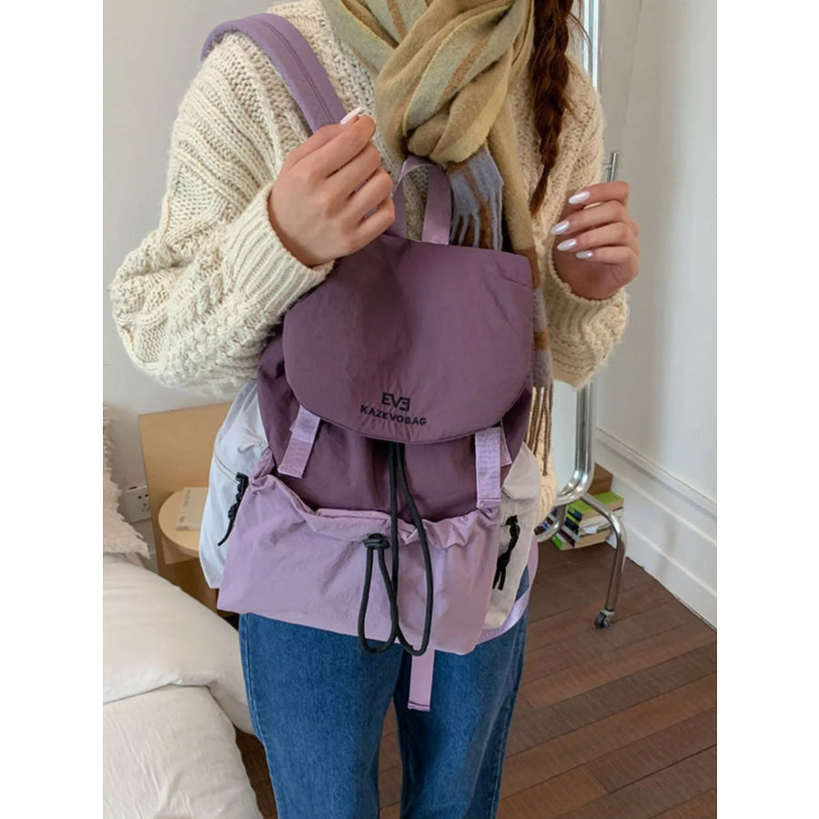 Drawstring Color Block Backpack Bag Purple / ONESIZE Apparel and Accessories