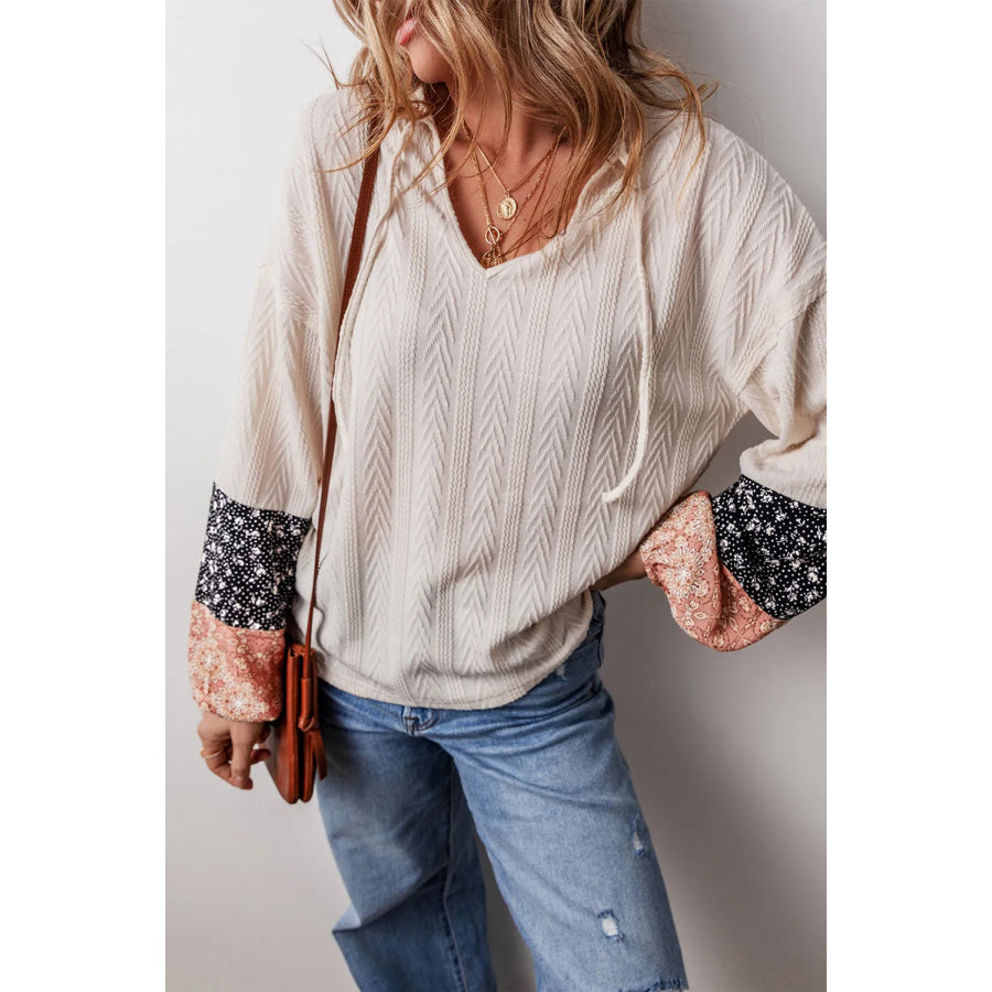 Drawstring Color Block Hooded Long Sleeve Top Dust Storm / S Apparel and Accessories