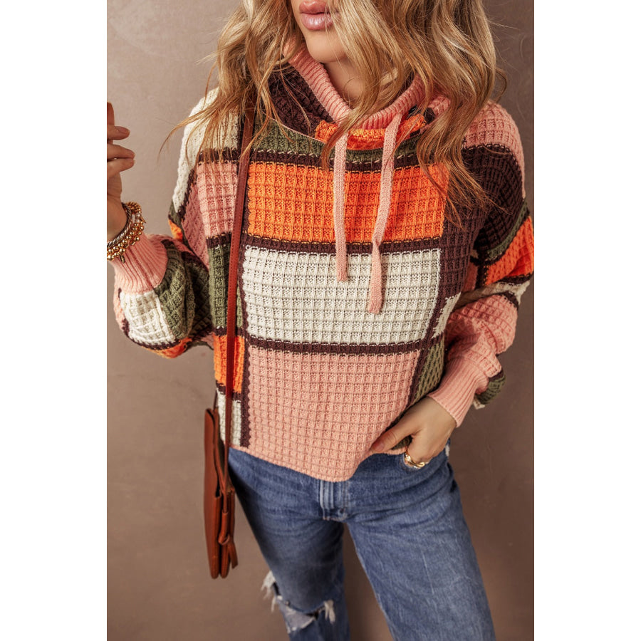 Drawstring Color Block Long Sleeve Sweater Apparel and Accessories