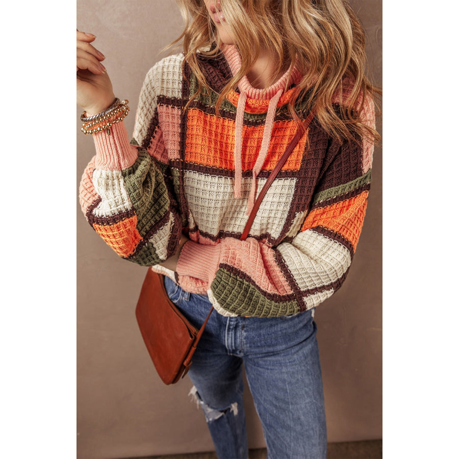Drawstring Color Block Long Sleeve Sweater Apparel and Accessories