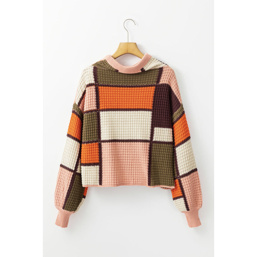 Drawstring Color Block Mock Neck Sweater Apparel and Accessories