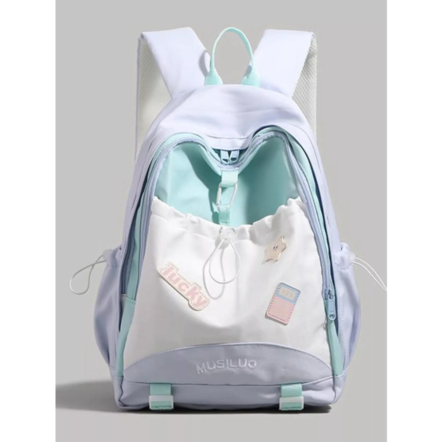 Drawstring Contrast Backpack Bag Teal / One Size Apparel and Accessories