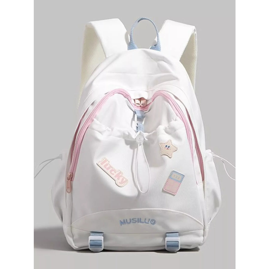 Drawstring Contrast Backpack Bag White / One Size Apparel and Accessories