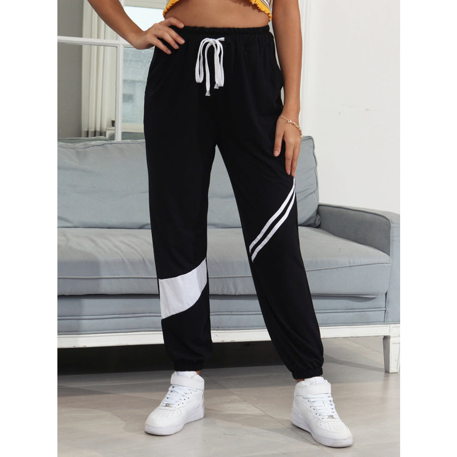 Drawstring Contrast Joggers with Pockets Apparel and Accessories