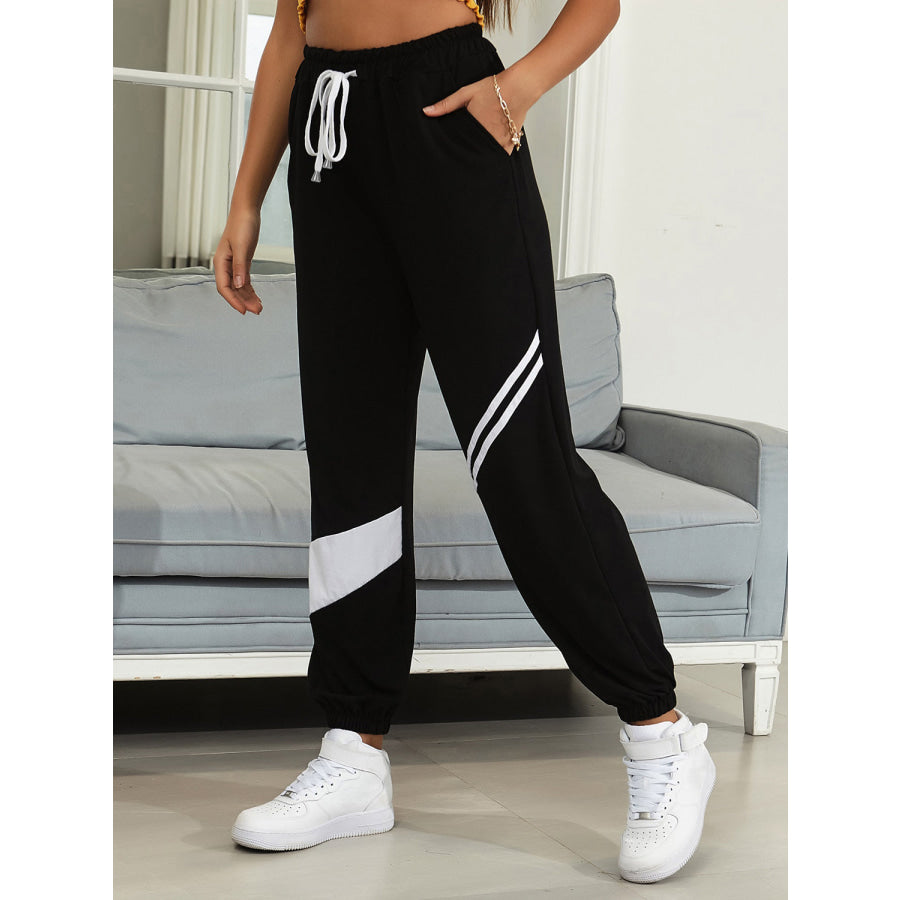 Drawstring Contrast Joggers with Pockets Apparel and Accessories