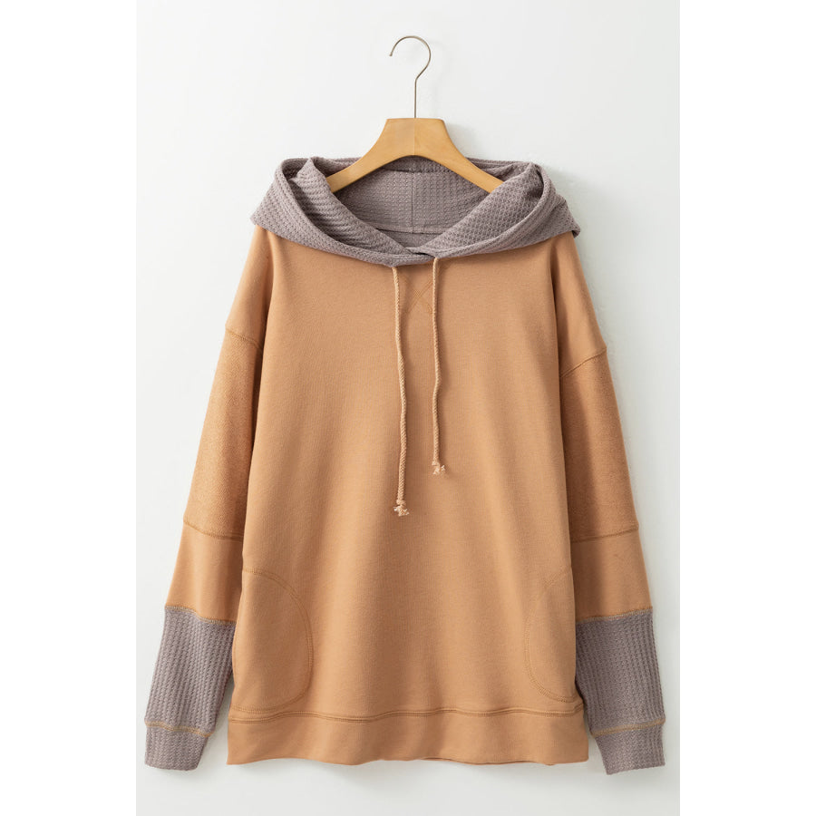 Drawstring Contrast Long Sleeve Hoodie Apparel and Accessories