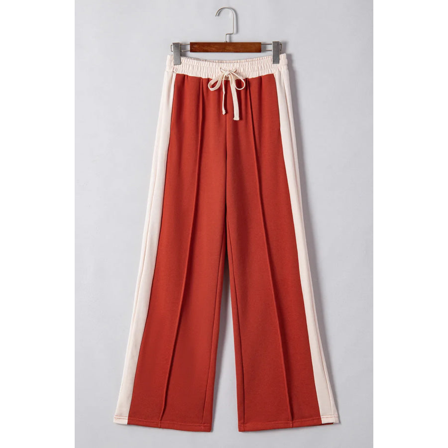 Drawstring Contrast Wide Leg Pants Apparel and Accessories