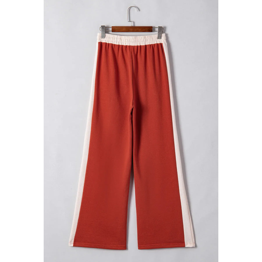 Drawstring Contrast Wide Leg Pants Apparel and Accessories