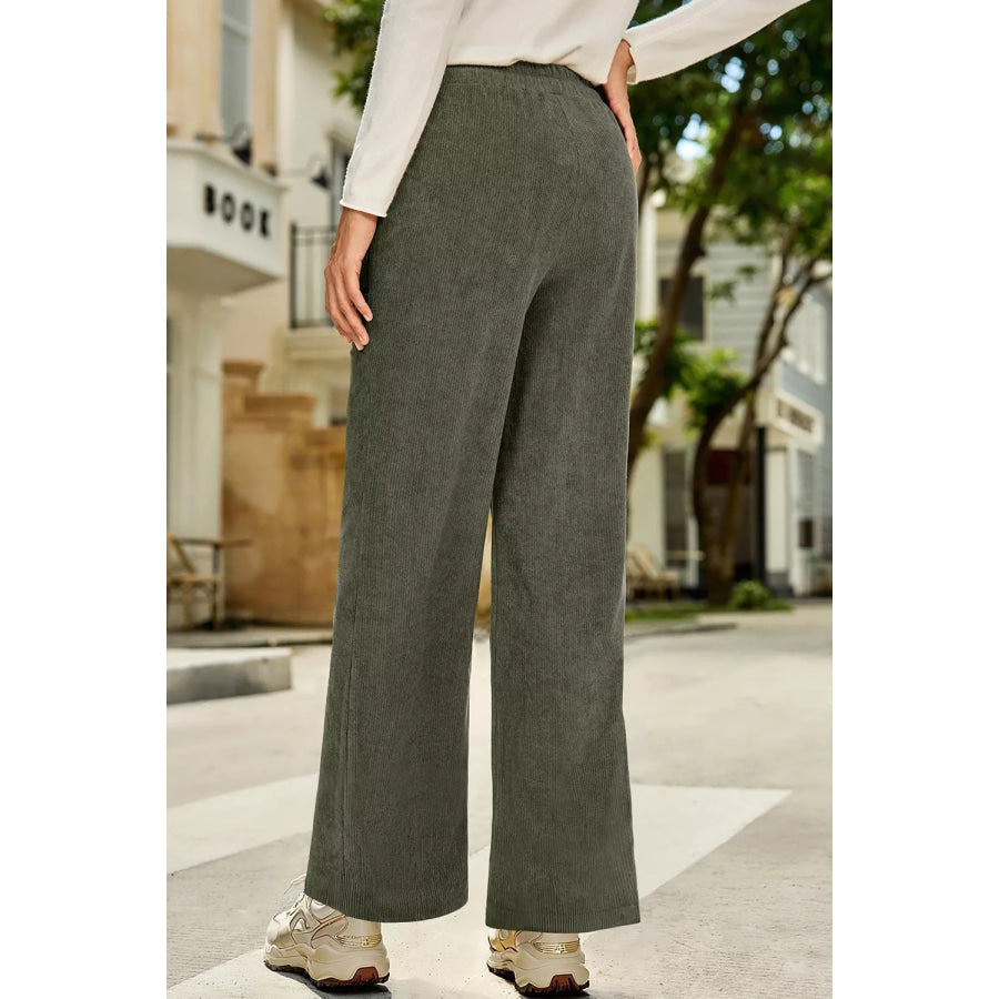 Drawstring Corduroy Wide Leg Pants Apparel and Accessories