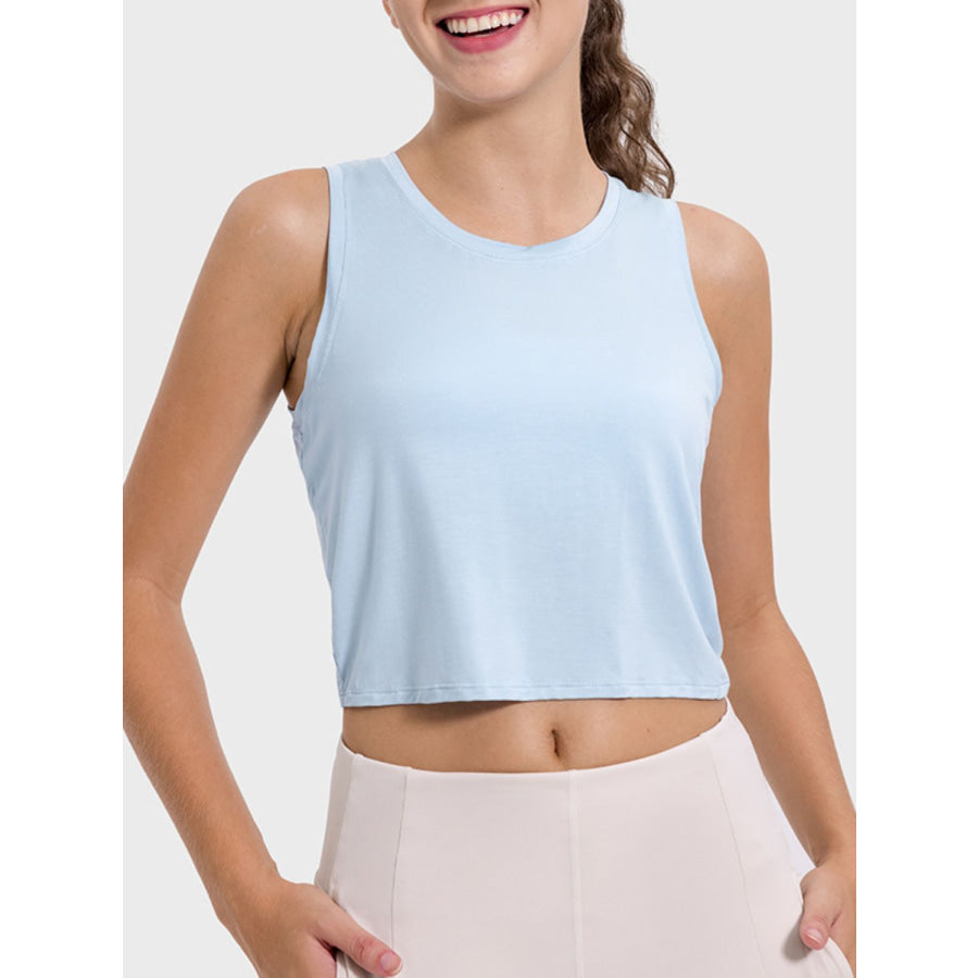 Drawstring Cutout Round Neck Active Tank Light Blue / 4 Apparel and Accessories