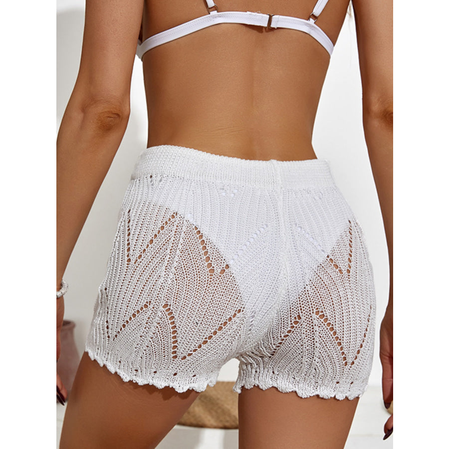 Drawstring Cutout Swim Shorts White / S Apparel and Accessories