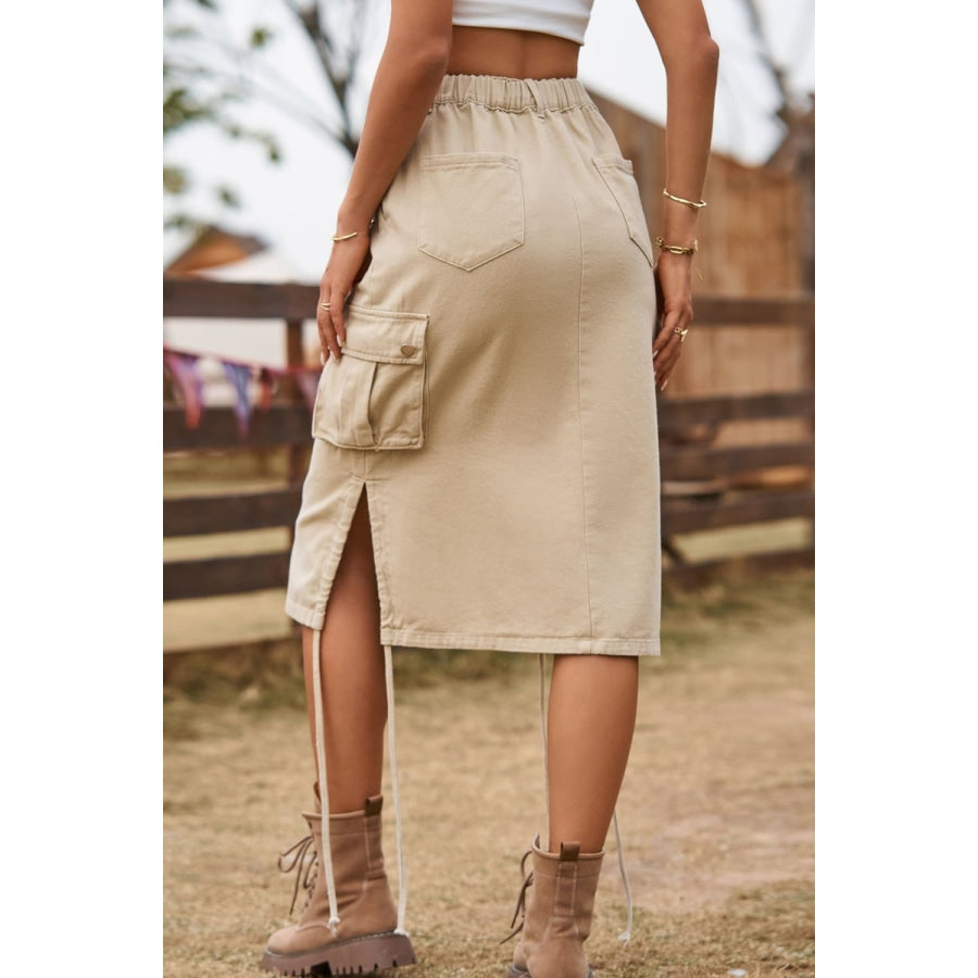 Drawstring Denim Cargo Skirt