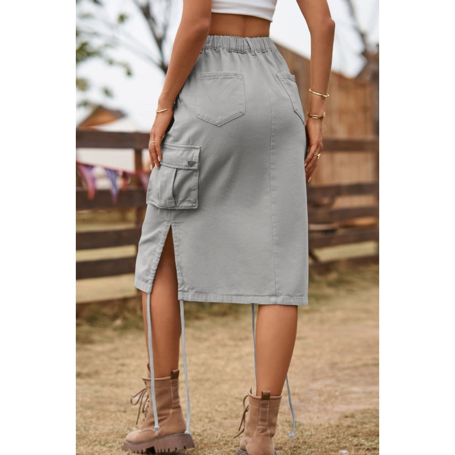 Drawstring Denim Cargo Skirt