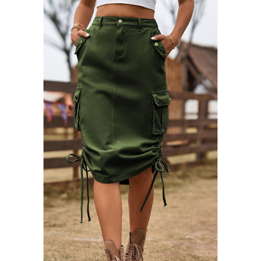 Drawstring Denim Cargo Skirt