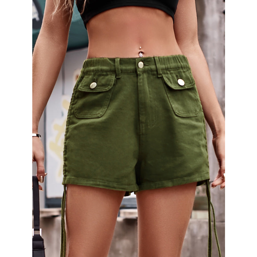 Drawstring Denim Shorts with Pockets Apparel and Accessories