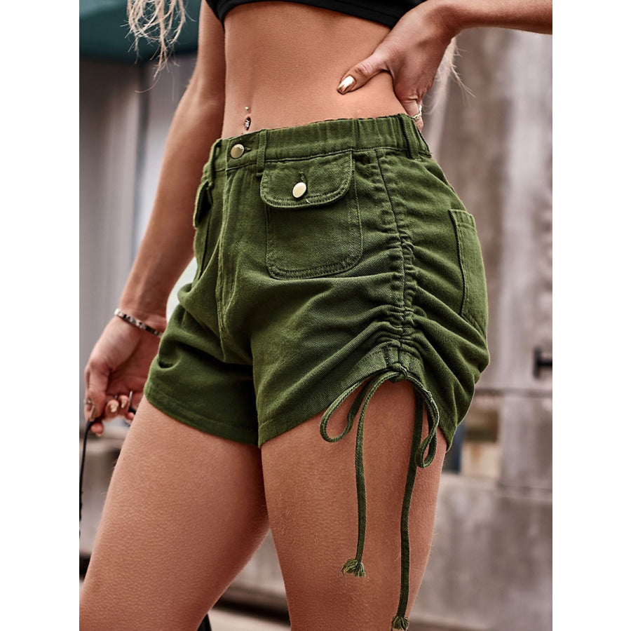 Drawstring Denim Shorts with Pockets Apparel and Accessories