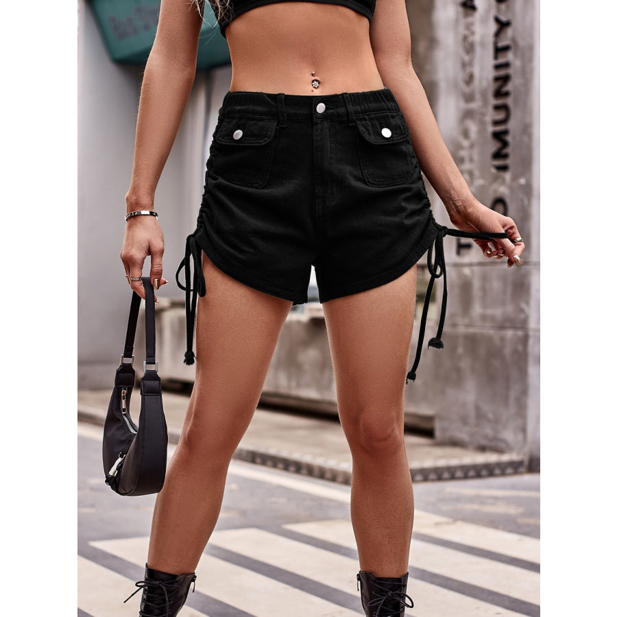 Drawstring Denim Shorts with Pockets Apparel and Accessories