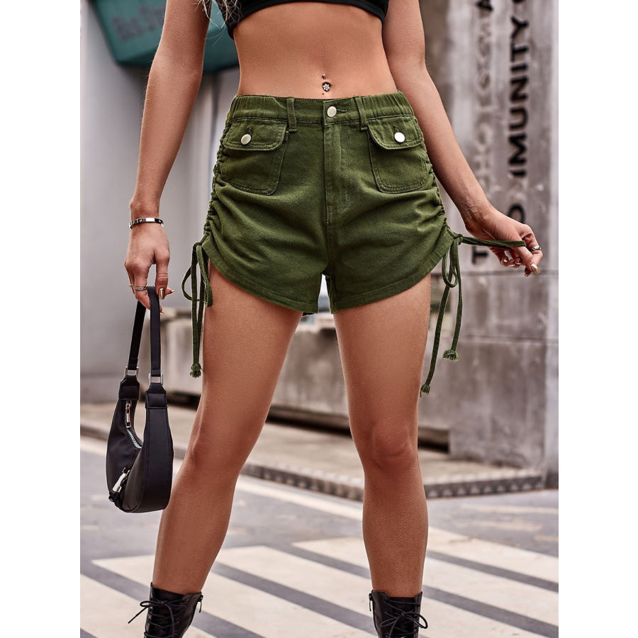 Drawstring Denim Shorts with Pockets Apparel and Accessories