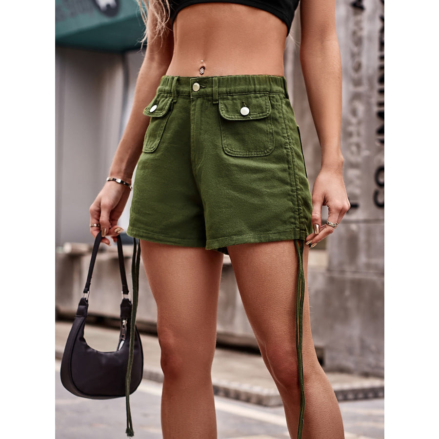 Drawstring Denim Shorts with Pockets Apparel and Accessories