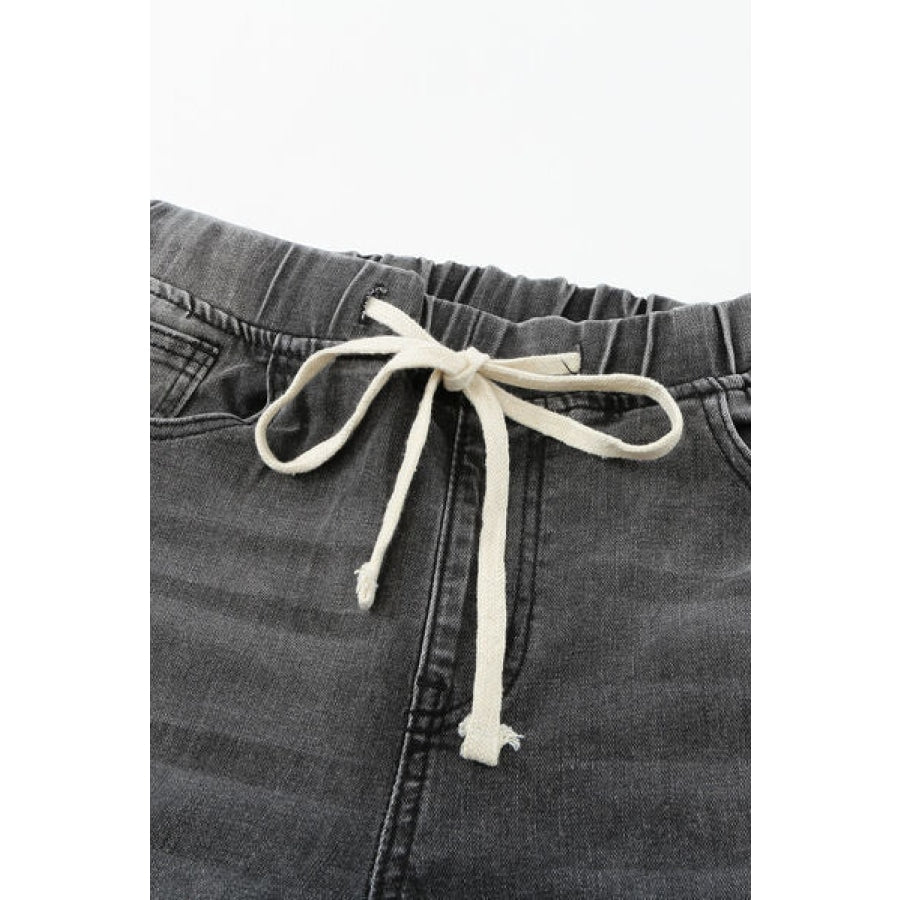 Drawstring Distressed Raw Hem Jeans with Pockets Clothing