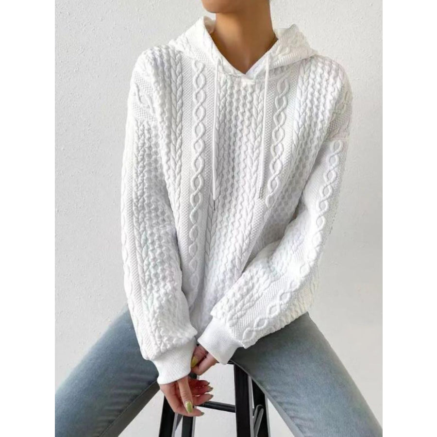 Drawstring Drop Shoulder Long Sleeve Hoodie White / S Apparel and Accessories