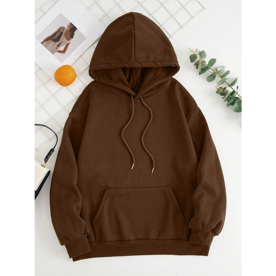 Drawstring Dropped Shoulder Hoodie Apparel and Accessories