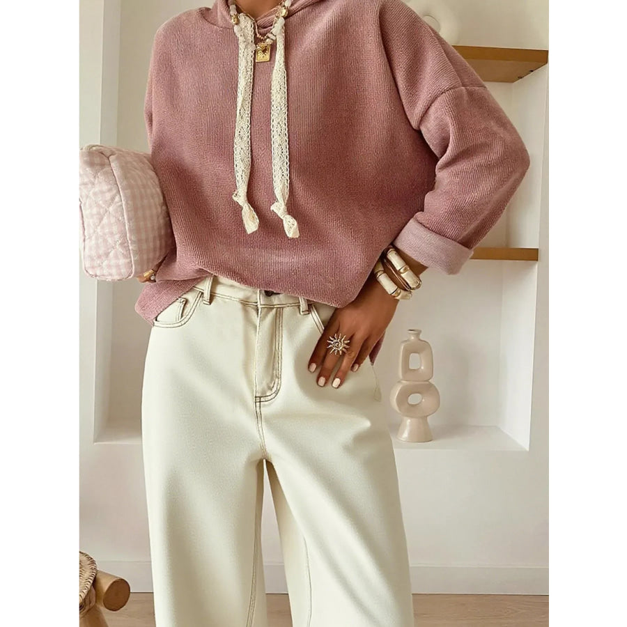 Drawstring Dropped Shoulder Hoodie Apparel and Accessories
