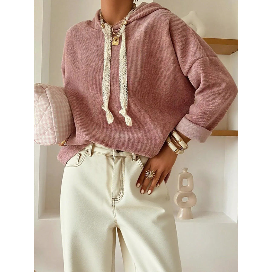 Drawstring Dropped Shoulder Hoodie Dusty Pink / S Apparel and Accessories