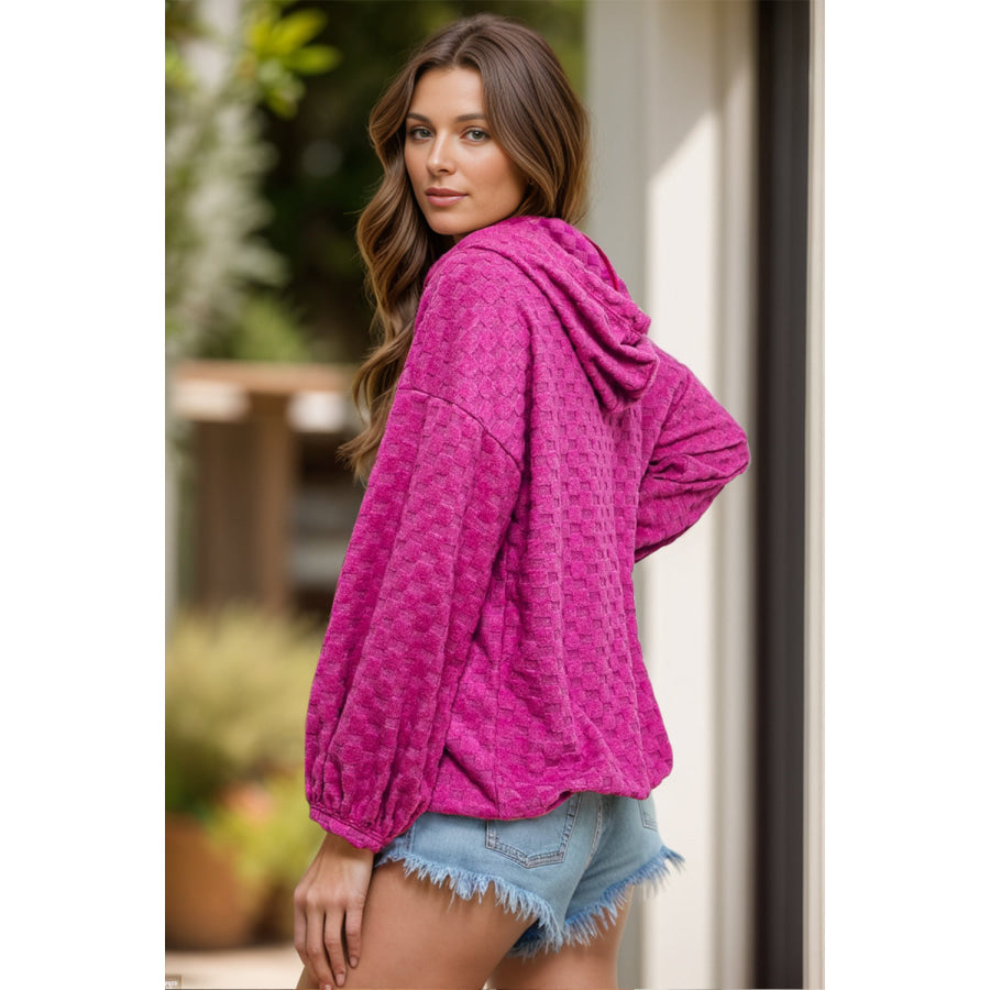 Drawstring Dropped Shoulder Long Sleeve Hoodie Cerise / S Apparel and Accessories