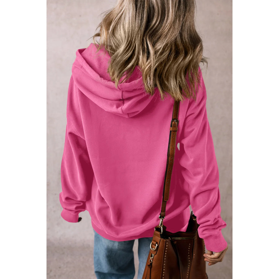 Drawstring Dropped Shoulder Long Sleeve Hoodie Apparel and Accessories