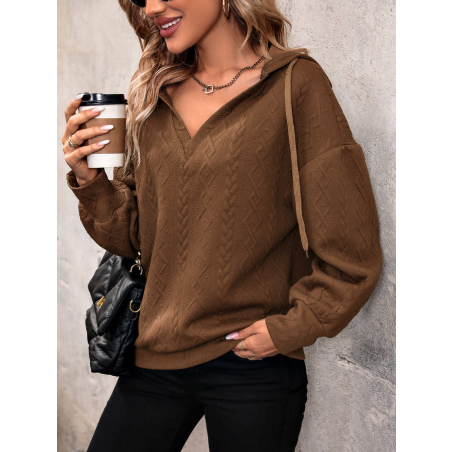 Drawstring Dropped Shoulder Long Sleeve Hoodie Apparel and Accessories