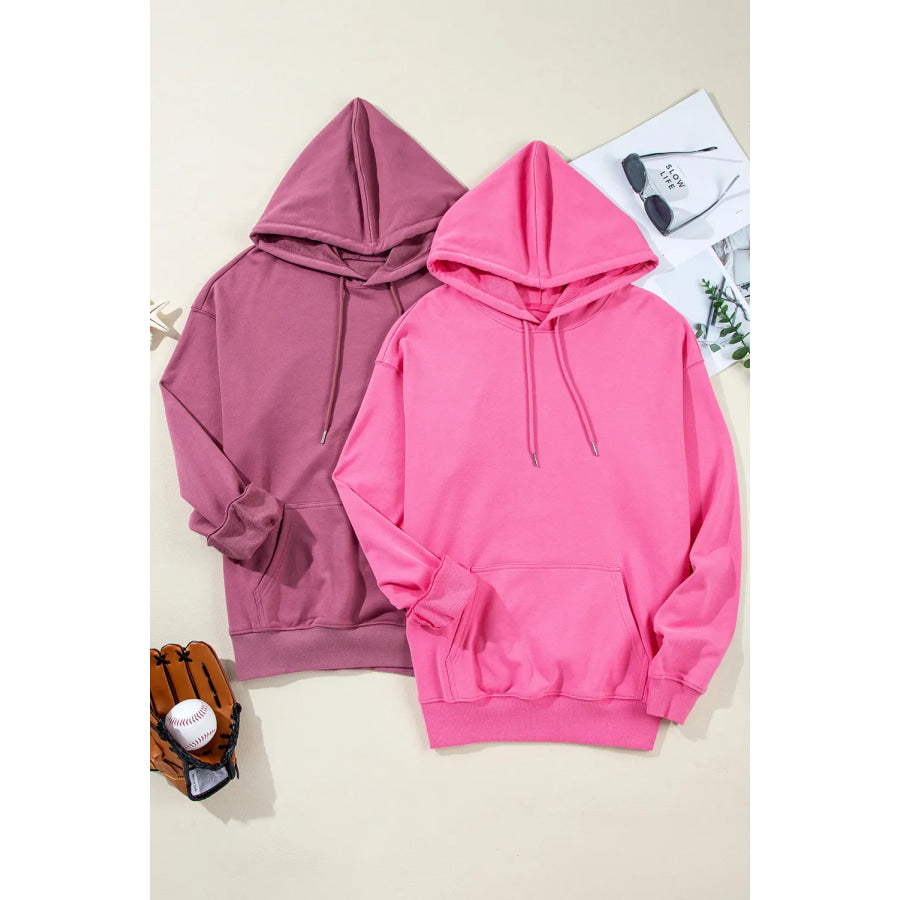 Drawstring Dropped Shoulder Long Sleeve Hoodie Apparel and Accessories