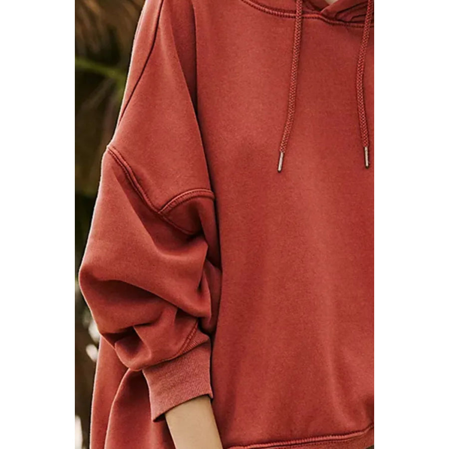 Drawstring Dropped Shoulder Long Sleeve Hoodie Apparel and Accessories