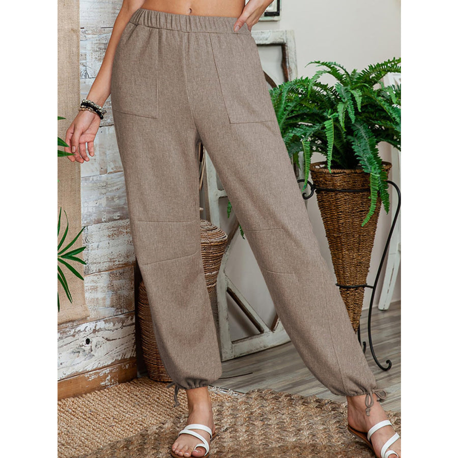 Drawstring Elastic Waist Joggers Mocha / S Apparel and Accessories