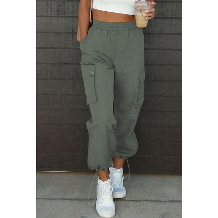 Drawstring Elastic Waist Pants with Pockets Army Green / S Clothing