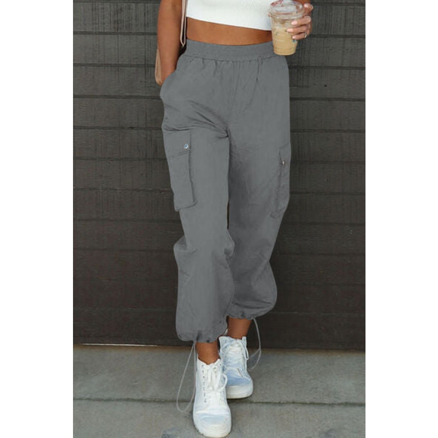 Drawstring Elastic Waist Pants with Pockets Charcoal / S Clothing